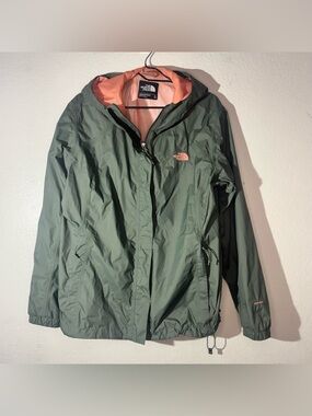 THE NORTH FACE Womens XL DryVent Jacket Rare Olive Green Peach Hooded Venture 2